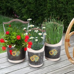 Panam Set of 3 Bucket Planters with Sunflowers